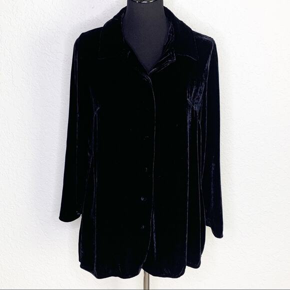 Soft Surroundings black velvety button down top size Small - Picture 1 of 9